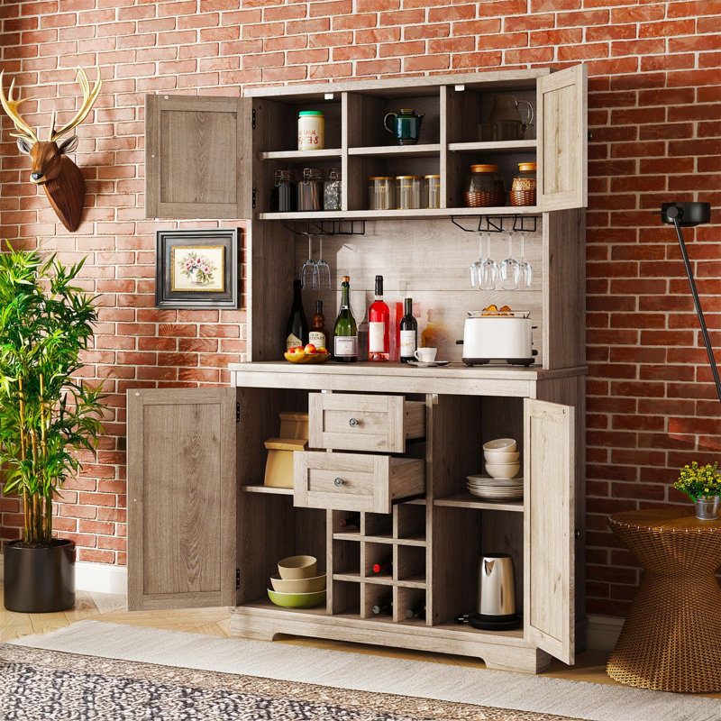 47.3" Coffee Bar Cabinet with Storage, Wine Glass Racks, Drawers & Shelves, Buffet Cabinet for Kitchen & Dining Room