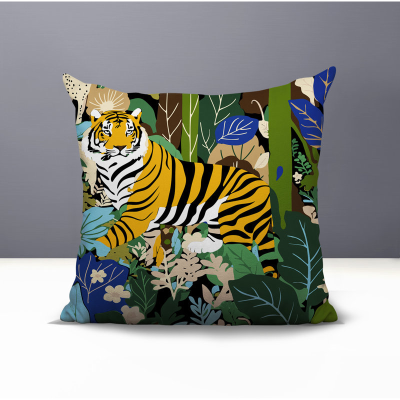 Oreiller carré réversible intérieur / extérieur Kyo Tiger, Carré 19 po, Marine
