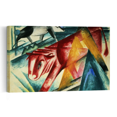 Animaux, 1913, impression murale abstraite expressionniste contemporaine représentant un taureau, une vache et un cheval