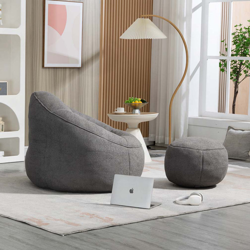 Fauteuil à billes rembourré avec repose-pieds, Gris