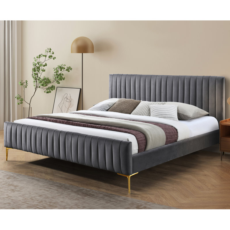 Julia Upholstered Platform Bed, Charcoal, King