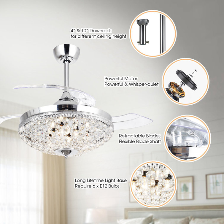 42 Edmund 3 - Blade Retractable Blades Ceiling Fan with Remote Control and Light Kit Included Etta Avenue