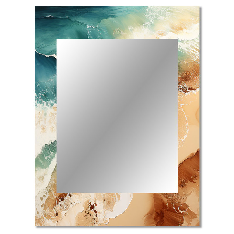 Vue aérienne de Beachside - miroir mural de plage, miroir décoratif beige, impression d'art en métal, 40 po x 30 po