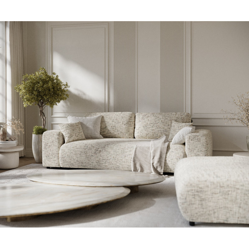 Three-seater square arm sofa, Beige Canvas