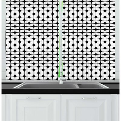 Abstract Continuing Round Squares in Monochrome Style Graphical Grid Elements Kitchen Curtain -  East Urban Home, 32BFCFBF42A6417BAB3D674C23986308