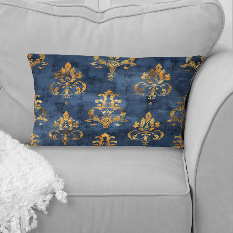 Blue Gold Royal Damaska Glamour IV - Transitional Lumbar Pillow