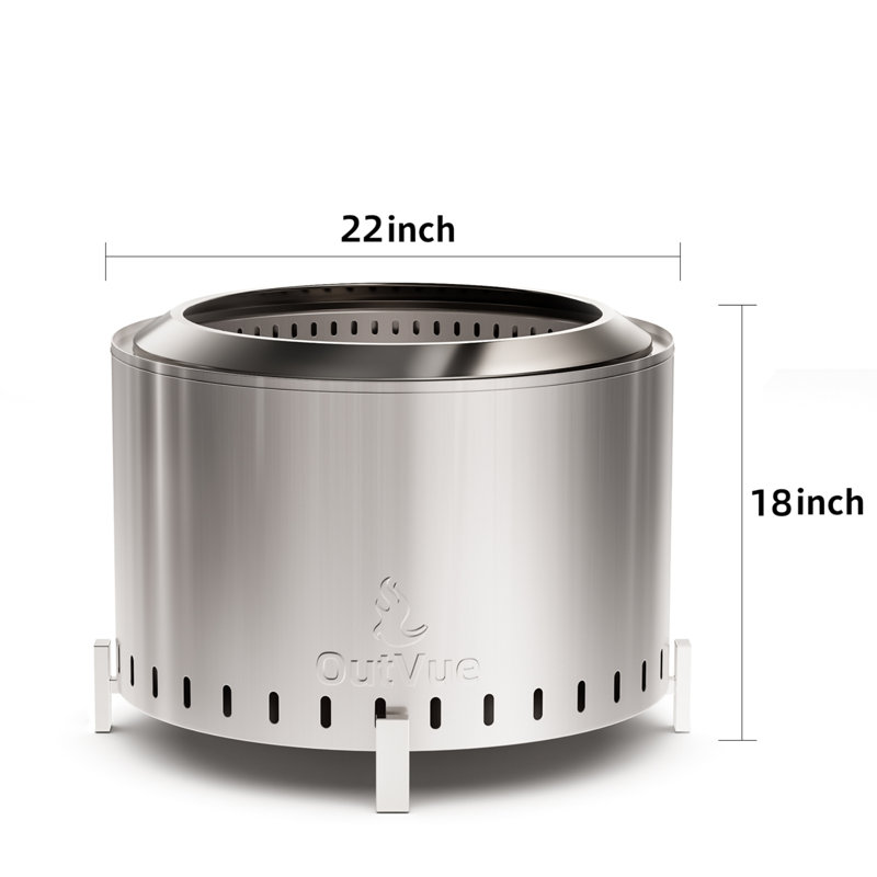 Stainless Steel Smokeless Fire Pit with Bag, Portable Low Smoke Wood Burning Fire Pit, 18" H x 22" W x 22" D, Silver