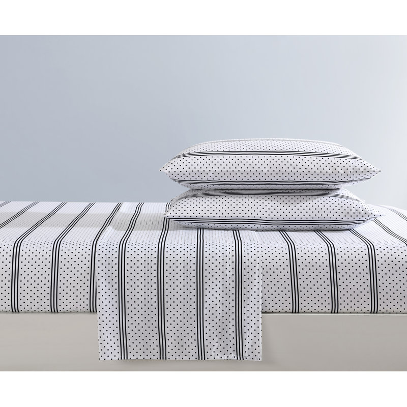 Betsey Johnson Printed Novelty Sheet Sets, Dots and Stripes Gray, Full Sheet Set with 2 Standard Pillowcases
