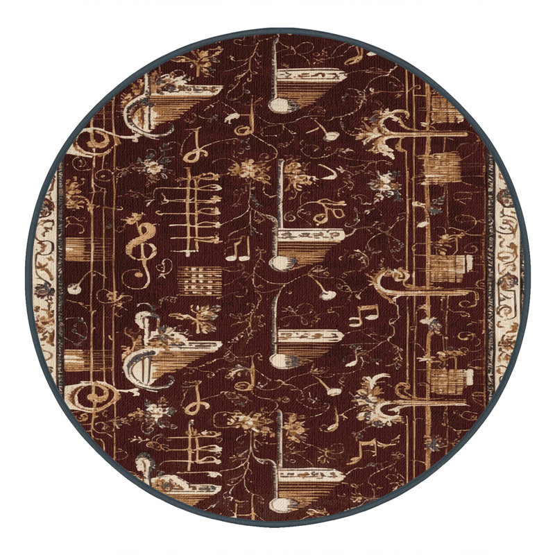 Washable Choral and Symphony Themes Music Area Rug, Round 3'