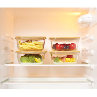 Yogik Set Of 4 Rectangular High Borosilicate Glass Food Storage Containers 1040ml With Eco-friendly Bamboo Lids - Plastic Free - Phthalate Free - Lfgb Approved - Ovenproof Glass Up To 520 ‘c