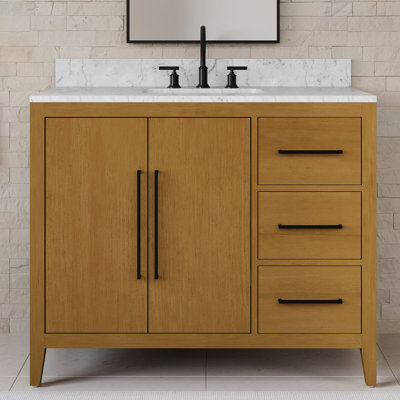 Liles 42 in. Single Sink Freestanding Baja Oak Bath Vanity with Carrara White Engineered Marble Top (Assembled)