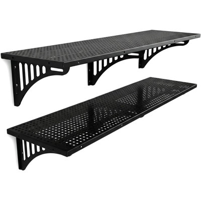 Paquet de 8 tablettes de rangement murales robustes, étagères flottantes en métal noir 45,3 "x 16,5" pour la maison, l'organisation du garage, le rangement des outils