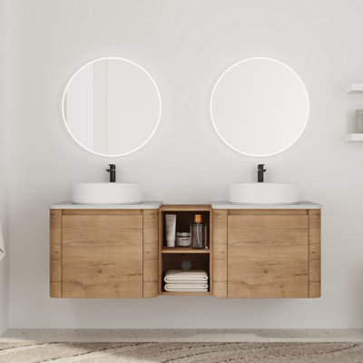 60'' Floating Double Bathroom Vanity with Ceramic Sink
