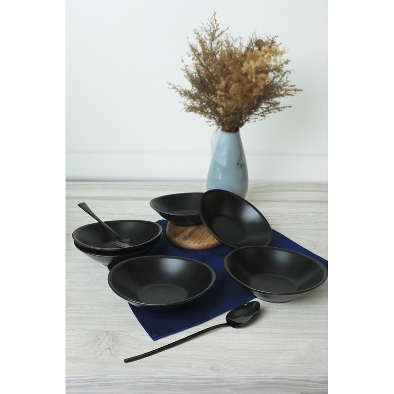 Brayden Studio Bernave 100% CERAMIC Salad Bowl, Matte Black