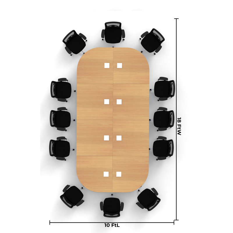 Rectangle 12 Person 80'' L Training Table and Chair Set with Cable Management, Beech