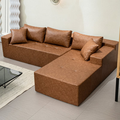 104" L-shaped Faux Leather Sectional Couch, Modern Modular Sofa for 4 Person