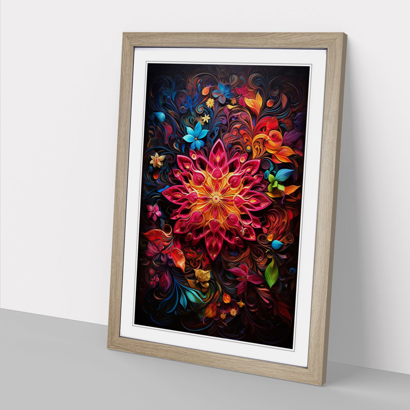 Mandala Contemporary Art - Framed Print, Oak Framed, 46cm H x 34cm W x 2cm D