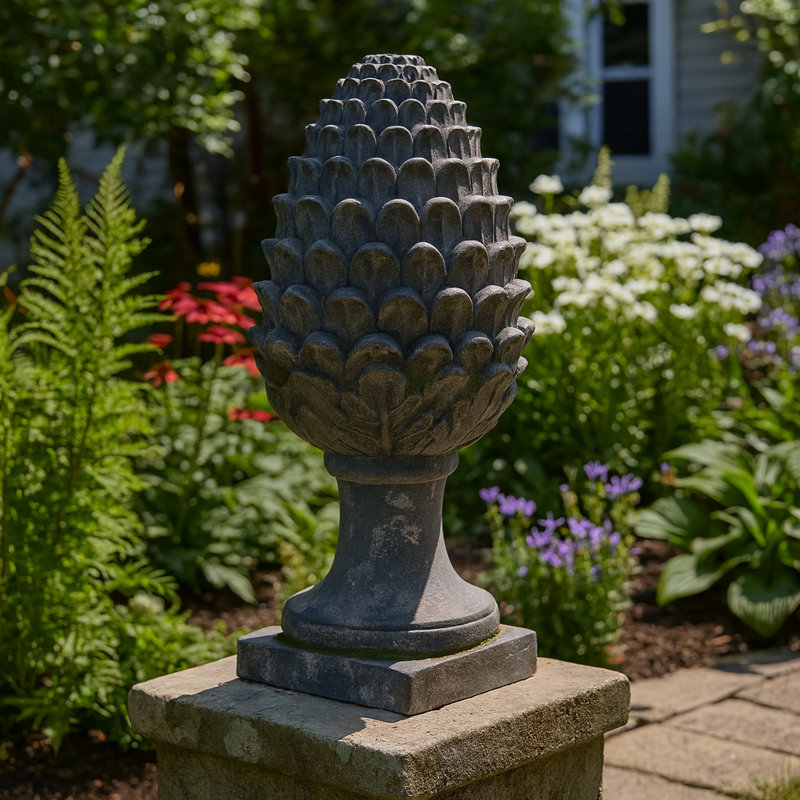 Decorative Artichoke Garden Statue for Outdoor Display - Classic Stone-Style Yard Sculpture Accent Piece for Garden Statue Decor - 30", Grey