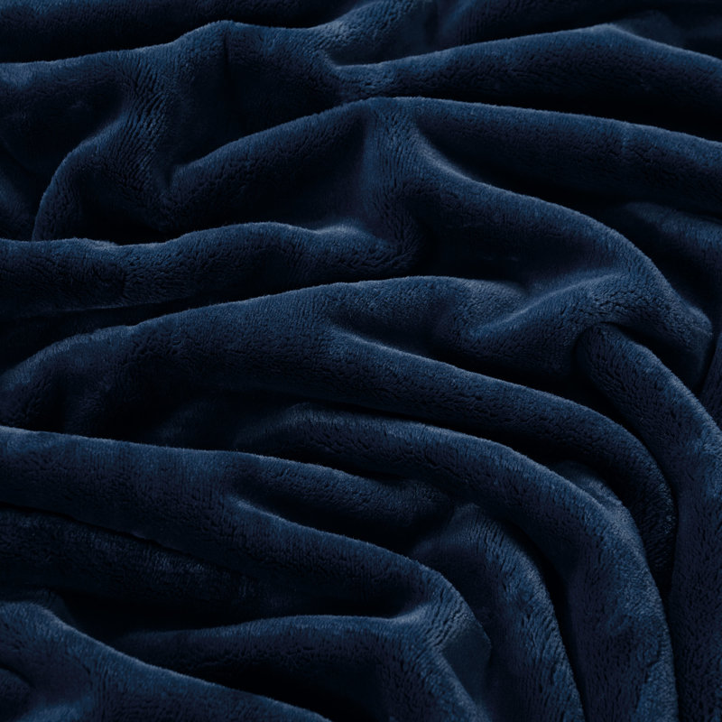 Navy Blue Plush Polyester Machine Washable Throw Blanket