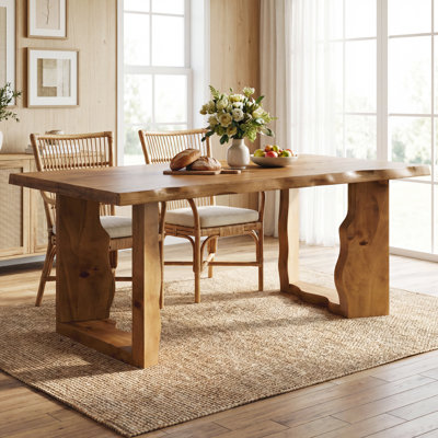 Table de salle à manger en bois 63 "63 Edge, table de cuisine moderne avec pieds courbés et sculptés pour 4-6