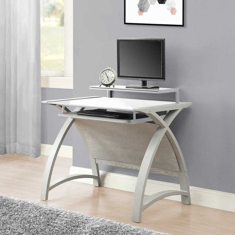 Olle Glass Top Solid Wood Base Computer Desk, 83cm H x 90cm W x 61cm D