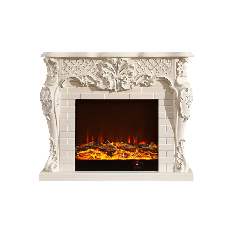 Solid + Manufactured Wood Freestanding Fireplace, White