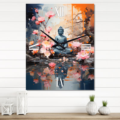 Floral Buddha In Meditation I - Meditation Wall Clocks