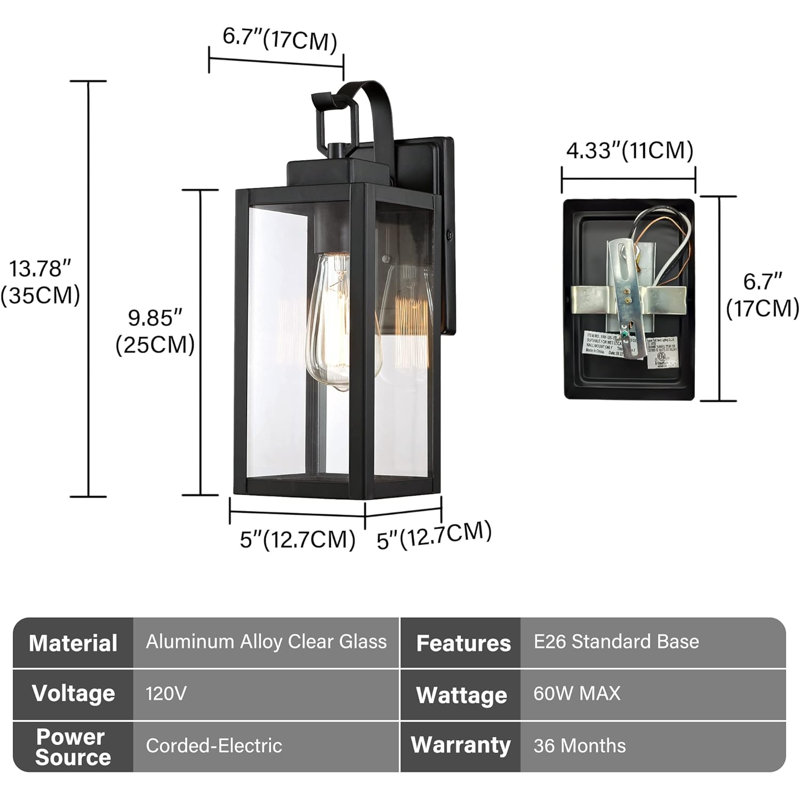 Outdoor Wall Lights, Matte Black Exterior Light Fixtures With Clear Glass Shade, Waterproof Front Porch Lighting, Modern Sconces Lantern For Outside, House, Garage, E26 Socket, ETL Listed