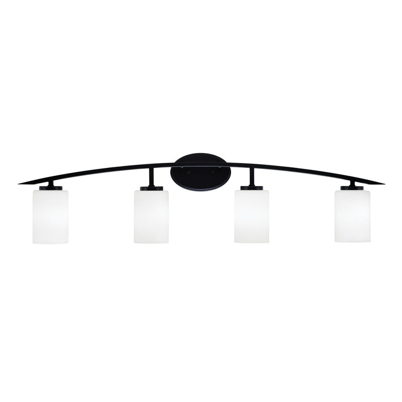 Barre d'éclairage de salle de bain 4 lumières avec verre mousseline blanc 4 po Kurve, Argent