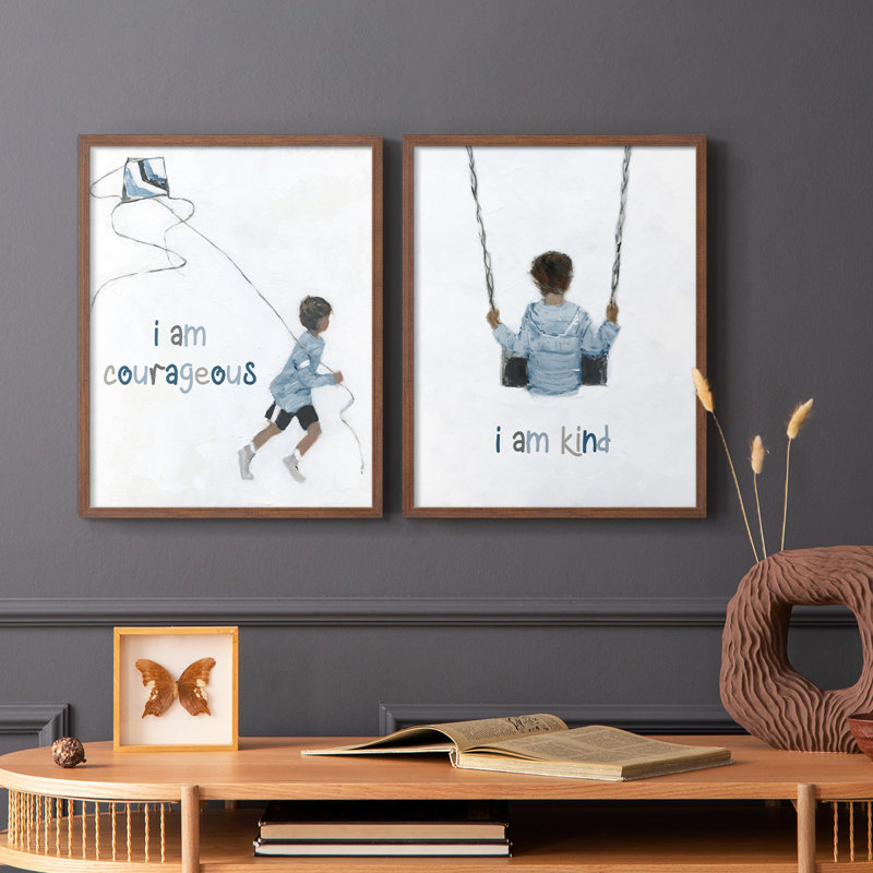 «Boy Flying Kite», reproduction encadrée de qualité supérieure - prêt à être accroché - aucun clou requis - aucun clou requis