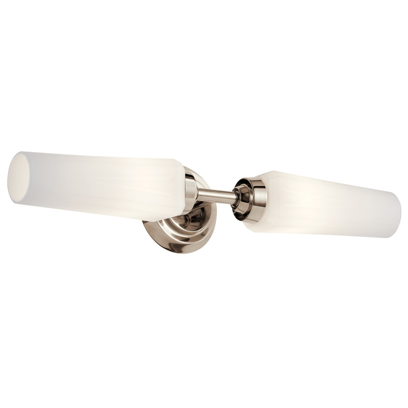 Lakeba Polished Nickel 2-Light Vanity Light with Satin Etched Opal Glass Shades, Polished Nickel