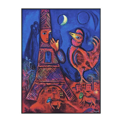 Impression sur toile encadrée, "Good Morning Paris" par Marc Chagall, art mural pour salon, décorations de bureau à domicile (cadre de couleur bois mince, 12 po x 16 po)