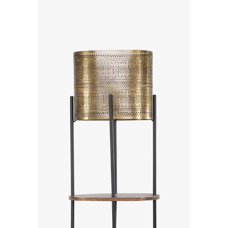 Lampe sur pied avec tablette en bois à quatre niveaux - d'inspiration rétro, 14,1 x 7,8 x 55,1 po