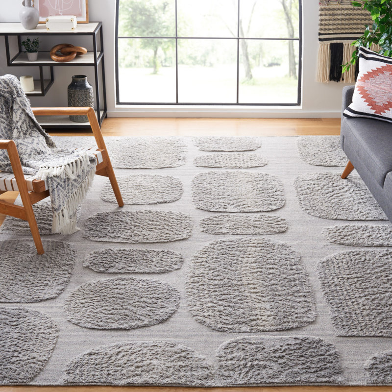 Tapis gris en laine et en coton tissé à plat à la main de couleur unie Brogun, Rectangle 8 pi x 10 pi