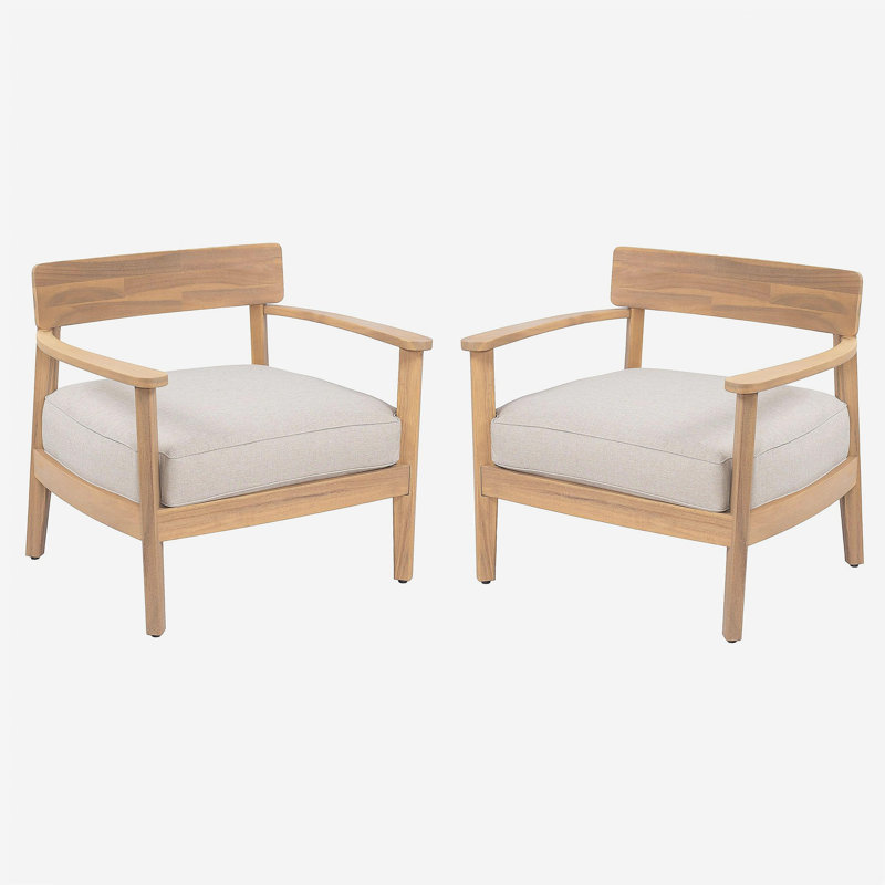 Fauteuil club en bois d'acacia avec coussin de siège, ensemble de 2