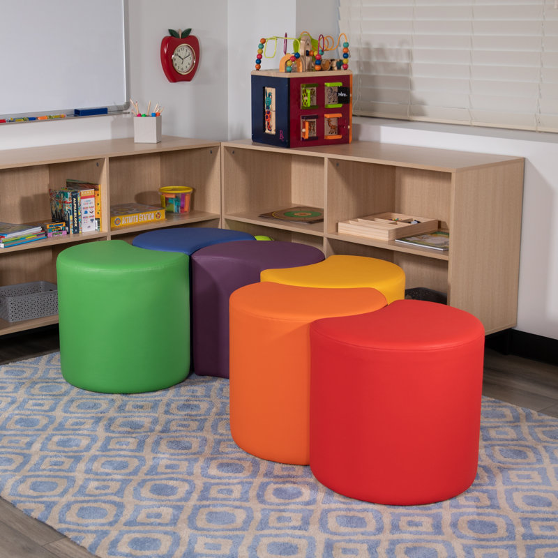 Orange Plywood Moon Ottoman for Classrooms, 18" Seat Height