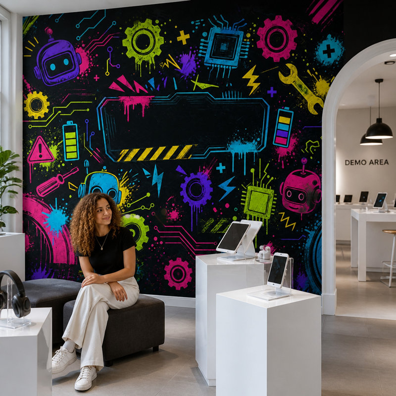 Décoration murale amovible Robotics, 140 po x 108 po, Peler et coller