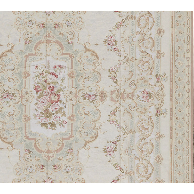 Tapis ivoire et vert noué à la main de haute qualité