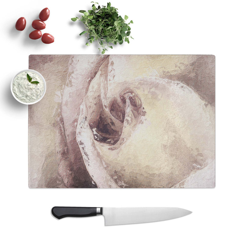 Tempered Glass Pale Rose Art Chopping Board, 39 cm W x 28.5 cm L