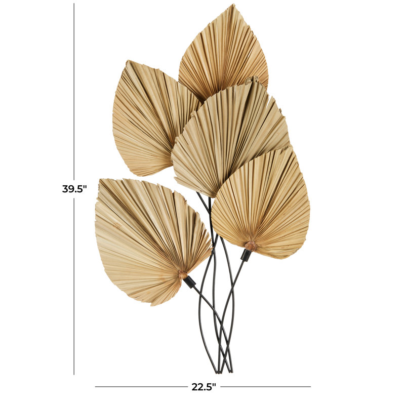 Metal Layered Leaf Brown Wall Decor with Palm Leave Accents