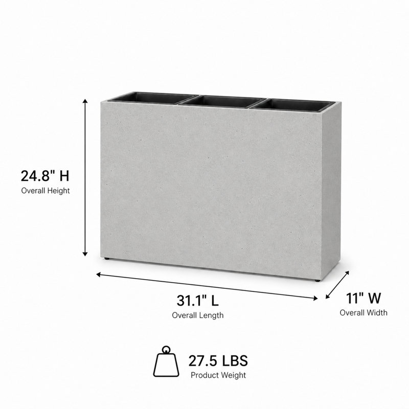 Smooth Rectangular Fiber Cement Planter, Gray, Gray