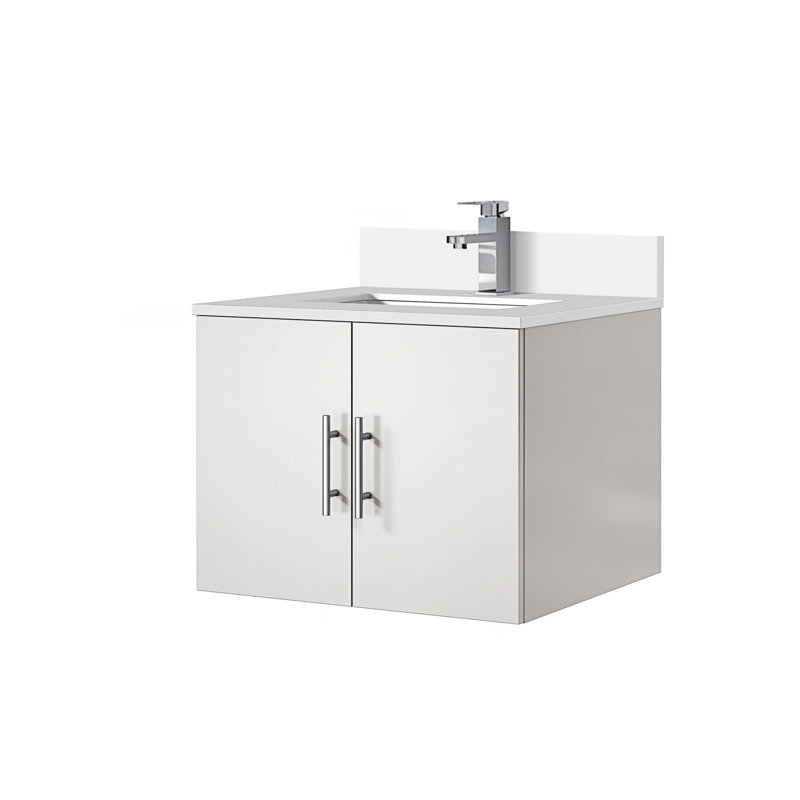 24 po X P 22 po D Meuble-lavabo avec comptoir en marbre et robinet, Blanc lustré
