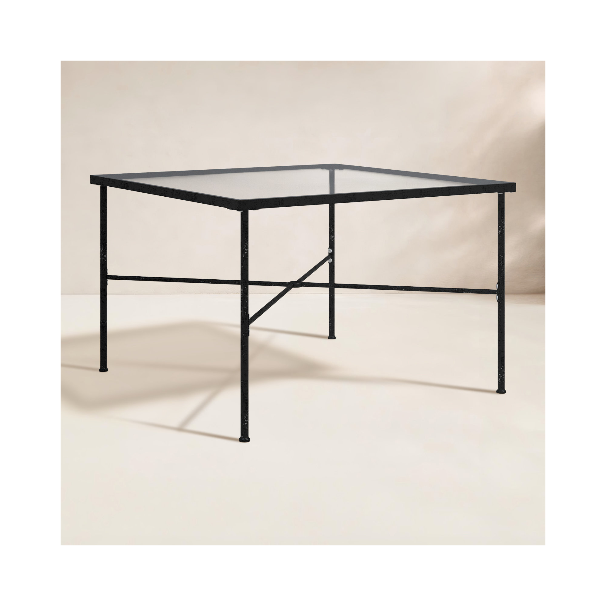 Lucier 84.06'' Glass Outdoor Dining Table, 29" H x 44" W x 44" L 