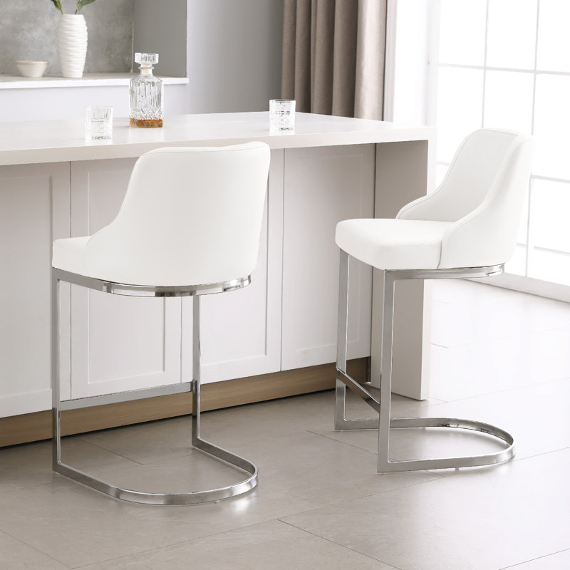 26" Upholstered Counter Stool, Cream, 2