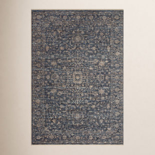 Sorrento Oriental Machine Made Power Loom Polyester Area Rug in Blue