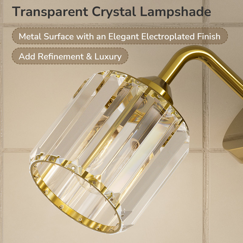 Dimmable Bathroom Vanity Light with Crystal Shade, 4 Lights, Brushed Gold