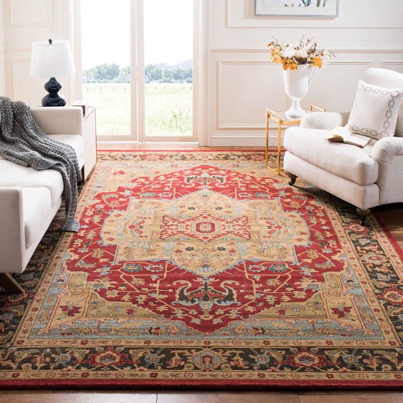 Pennypacker Oriental Natural/Navy Area Rug, Rectangle 6'7" x 9'2"