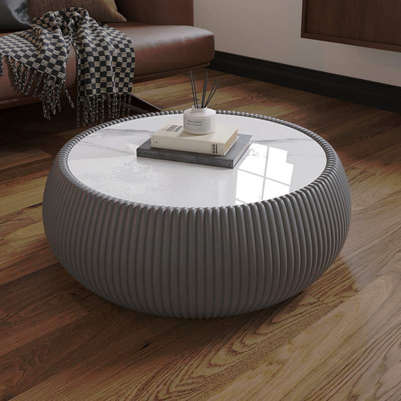 Table basse moderne en marbre avec plateau tambour en cuir pour meubles de salon, 13.41" H x 27.58" W x 27.51" D