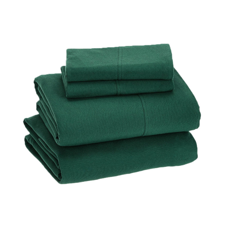 Ensemble de draps en jersey 100% coton jersey respirant | Toutes saisons, vert foncé, Simple, Vert foncé
