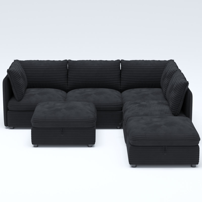 Modular Sectional Sofa, Black Corduroy